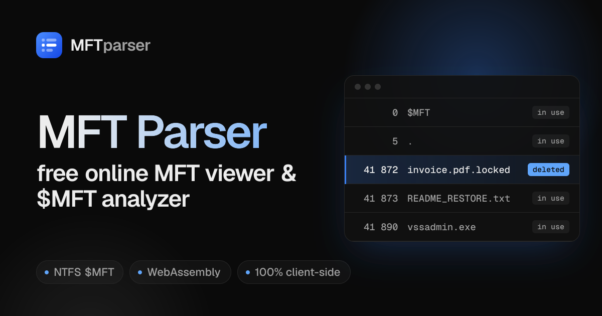 MFT Parser — free browser-based NTFS $MFT analyzer